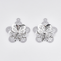 Platinum Brass Pendants, with Crystal Rhinestone, Flower, Platinum, 27x25x4mm, Hole: 1.5mm