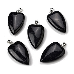 Синий Драгоценный Камень Синтетический синий авантюрин подвески, подвески-сердечки с 304 защелками из нержавеющей стали, цвет нержавеющей стали, 41~43x25~26x8.5~10 мм, отверстие : 4.5x7.5 мм