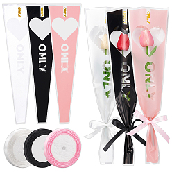 (52) Непрозрачная лаванда Целлофановая упаковка для букетов из отдельных цветов, с полиэфирной лентой, разноцветные, упаковка: 450x128x0.1 мм, 3 сумки; лента: 1/2 дюйм(12мм), 3 рулонов