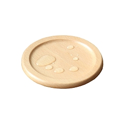 Wheat Beech Wood Cup Mats, Varnished Round Coaster with Tray, Wheat, 90x8mm