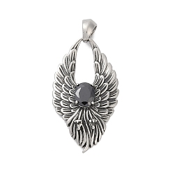 Античное Серебро 316 кулоны из хирургической нержавеющей стали с микропаве и кубическим цирконием., крылья, ионное покрытие (ip), античное серебро, 44x24x6 мм, отверстие : 5x6.5 мм