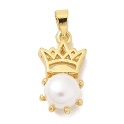 Crown Стойки обшивки латунные подвески, с ABS имитации жемчуга, долговечный, без свинца и без кадмия, реальный 18 k позолоченный, корона, 19.5x10.5x7 мм, отверстие : 5x4 мм