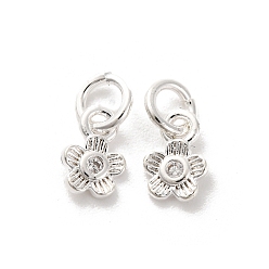 Серебро Латунные микро проложить кубического циркония прелести, долговечный, цветок, серебряные, 6x4x1 мм, отверстие : 2.3 мм