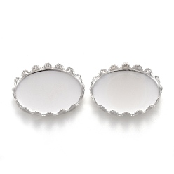 Серебро 201 Настройки нержавеющей стали кабошон, кружева края ободок чашки, овальные, серебряные, лоток : 18x13 мм, 19x14x4 мм