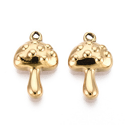 Настоящее золото 18K 304 подвески из нержавеющей стали, ионное покрытие (ip), грибное очарование, реальный 18 k позолоченный, 18x11x4 мм, отверстие : 1.5 мм