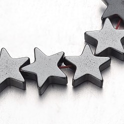 Естественный Цвет Немагнитные нити шарик синтетический гематит, звезда, первоначальный цвет, 10x10x2~3 мм, отверстие : 1 мм, около 47 шт / нитка, 15.5 дюйм