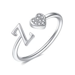 Letter Z Регулируемые латунные манжеты со стразами для женщин, Сердце и письмо, платина, Письмо Z, внутренний диаметр: 15~20 мм