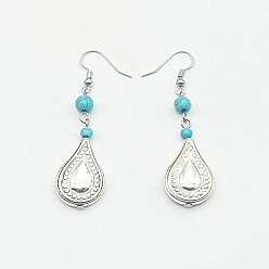 Teardrop Серьги-подвески из цинкового сплава с синтетической бирюзой, серебряные, слеза
