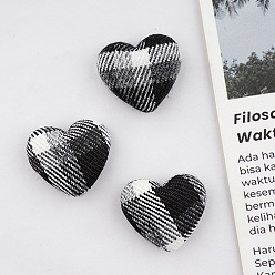 Черный Кабошоны из ткани и железа, сердце, платина, чёрные, 21x19 мм