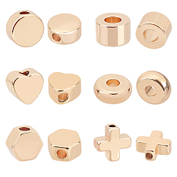 Настоящее золото 18K Латунные бусины, разнообразные, реальный 18 k позолоченный, 10 шт / форма, 60 шт / коробка