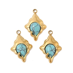 Синтетическая Бирюза Синтетические бирюзовые подвески, ромб прелести, с вакуумным покрытием PVD 304 настройки из нержавеющей стали, реальный 18 k позолоченный, 21x14x4.5 мм, отверстие : 2 мм