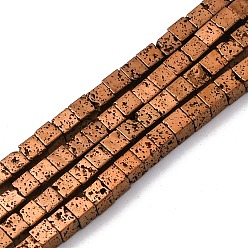 с Покрытием Меди Гальванические бусины из натуральной лавы, кубические, с медным покрытием, 2x2x2 мм, отверстие : 1 мм, около 179 шт / нитка, 16.14'' (41 см)