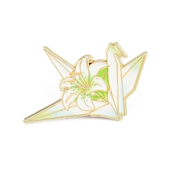 Светло-зеленый Брошь из светлого золотого сплава с эмалью, изысканная застежка для лацкана для женщин и мужчин, бумажный журавлик с цветком лилии, светло-зеленый, 28x38 мм