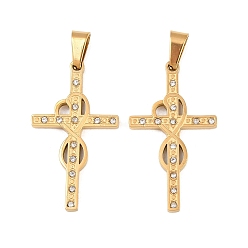 Золотой 304 из нержавеющей стали горный хрусталь подвески, подвески в виде креста бесконечности, золотые, 32.5x18.5x2 мм, отверстие : 6.5x3.5 мм