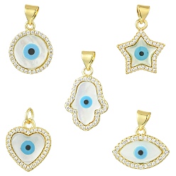Mixed Shapes 5 шт 5 стили латунные подвески из микропаве с фианитом, злые глаза, с оболочкой, золотые, разнообразные, 13~20x13~17x2.5~3 мм, отверстие : 5x3.5 мм, 1 шт / стиль