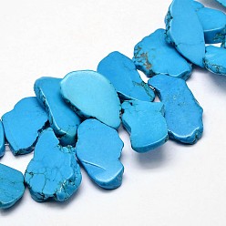 Темно-Голубой Крашеные бусины из натурального магнезита, самородки, глубокое синее небо, 18~24x28~36x5~6 мм, отверстие : 0.8 мм