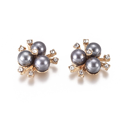 Серый Сплав кабошонов, со стразами и искусственным жемчугом из акрила, цветок, золотой свет, серые, 19~20x21~22x10 мм