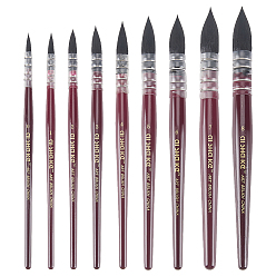Dark Red 9Pcs Nylon Hair Painting Brush, with Birch Wood Handle, for Watercolor Painting Artist Professional Painting, Dark Red, 182~210x6~16mm
