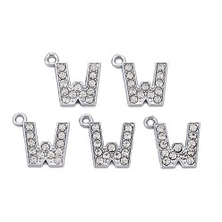 Letter W Подвески из сплава , с кристально горный хрусталь, платина, без кадмия и без свинца, алфавит, буква.w, 17x17x2 мм, отверстие : 1.6 мм