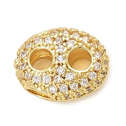 Chapado en Oro Real 18K Micropave de latón transparente perlas de circonio cúbico, oval, chapado en rack, larga duración plateado, sin plomo y el cadmio, real 18 k chapado en oro, 9x11x4.5 mm, agujero: 3x2 mm y 2.5 mm