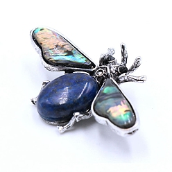 Lapis Lazuli Natural Lapis Lazuli Brooches, with Shell and Rhinestone, Insect, 36x60mm