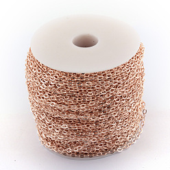 Rose Gold Iron Cable Chains, Unwelded, with Spool, Flat Oval, Cadmium Free & Lead Free, Rose Gold, 4.1x3x0.5mm, about 328.08 Feet(100m)/roll