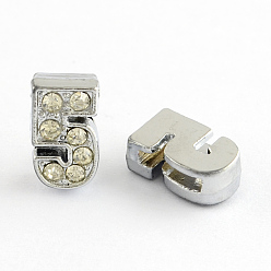 Number Zink-Legierung Strass Nummer Diacharme, Platin Farbe, num. 5, 12x7x5 mm, Bohrung: 8x2 mm