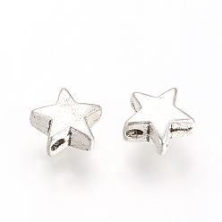 Античное Серебро Сплавочные овальные бусины тибетского стиля , звезда, без кадмия и без свинца, античное серебро, 8x8x3.5 мм, Отверстие : 2 мм , около 1890 шт / 1000 г