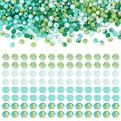 Green 4 Strands 4 Colors AB Color Plated Opaque Glass Beads Strands, Bicone, Faceted, Green, 2.5x3mm, Hole: 0.7mm, about 148~149pcs/strand, 15.35~15.55 inch(39~39.5cm), 1strand/color 