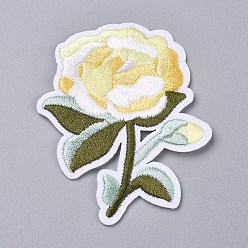 Yellow Computerized Embroidery Cloth Iron on/Sew on Patches, Costume Accessories, Appliques, for Backpacks, Clothes, Flower, Yellow, 69x55x1.5mm