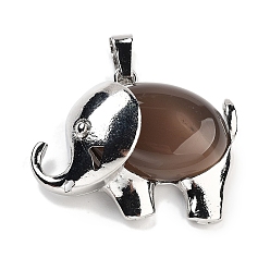 Серый агат Природные серые агаты подвески, подвески в виде слонов с фурнитурой из сплава, платина, 29x37~37.5x9.5~10 мм, отверстие : 3x9 мм