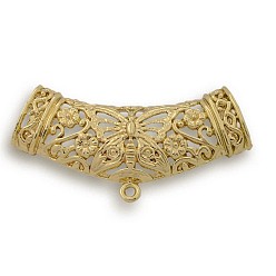 Золотой Поручни из сплава, петля под залог, долговечный, шарф под залог бисера, трубка с бабочкой и цветочным узором, золотые, 45x19~23x8 мм, отверстие : 1 мм, внутренний диаметр: 6x10 мм