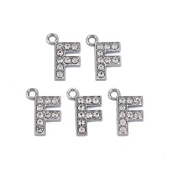 Letter F Подвески из сплава , с кристально горный хрусталь, платина, без кадмия и без свинца, алфавит, буква f, 17.5x12x2 мм, отверстие : 2 мм