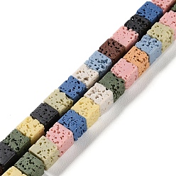 Mixed Color Synthetic Lava Rock Dyed Beads Strands, Cube, Mixed Color, 6~7x6~6.5x6~6.5mm, Hole: 0.7mm, about 60pcs/strand, 14.76''(37.5cm)