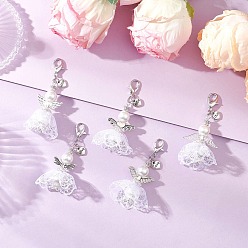 Белый Наборы украшений для свадебного платья из искусственного жемчуга и полиэстера, выполненные вручную, ангел, с поворотными карабинами из сплава, подвесные украшения, белые, 64~65 мм