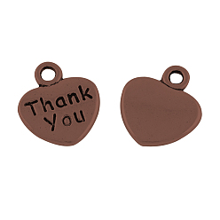 Красная Медь Подвески из сплава в тибетском стиле, сердце с словом спасибо, без кадмия, без никеля и без свинца, Красная медь, 12x11x2 мм, отверстие : 1.5 мм