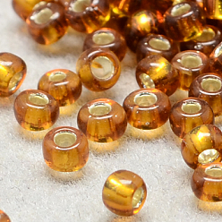 Dark Goldenrod 6/0 Grade A Round Glass Seed Beads, Silver Lined, Dark Goldenrod, 6/0, 4x3mm, Hole: 1mm, about 4500pcs/pound