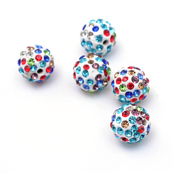 Разноцветный Полимерная глина Pave горный хрусталь бисер, дискотечный шар бисер, красочный, С. 13 (1.9~2 мм), 6 ряды горный хрусталь, 10 мм, отверстие : 1.5 мм