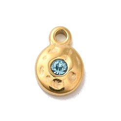 Светло-Синий 304 из нержавеющей стали стеклянные подвески, плоско-круглые, реальный 14 k позолоченный, голубой, 9x6x2.5 мм, отверстие : 1.8 мм