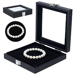 Черный Прямоугольная коробка для хранения ювелирных изделий из искусственной кожи с россыпью бриллиантов, прозрачный футляр для драгоценных камней с губкой внутри, чёрные, 13.7x13.1x3.3 см