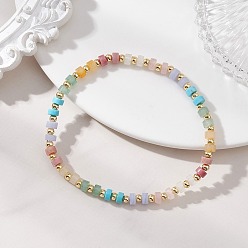 Смешанные камни Натуральные зеленые авантюрин, розовый кварц, говлит, белый нефрит, желтый авантюрин, синтетический голубой кружевной агат и латунные бусины, эластичные браслеты для женщин, диск и круглый, реальный 18 k позолоченный, внутренний диаметр: 2.07 дюйм (5.25 см)