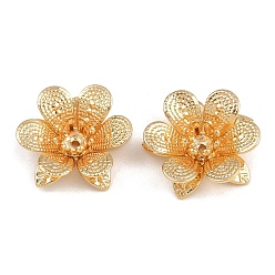 Настоящее золото 18K Шапочки и конусы для бусин, латунные, цветок, без никеля , реальный 18 k позолоченный, 14x15.5x5 мм, отверстие : 1 мм