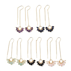 Смешанные камни Латунные ушные нити, серьга, с круглыми натуральными бусами из драгоценных камней, золотые, 69.5 мм, штифты : 0.7 мм