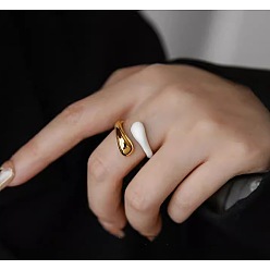 Белый 304 из нержавеющей манжеты кольца стальные эмалированные, золотые, белые, размер США 7 (17.3 мм)