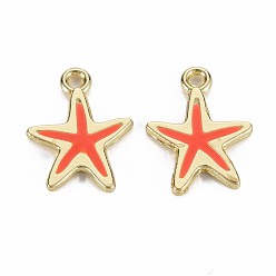 Помидор Стойки подвески обшивки сплава, с эмалью, без кадмия и без свинца, морская звезда, золотой свет, помидор, 17x13x1.5 мм, отверстие : 1.8 мм