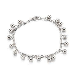 Нержавеющая Сталь Цвет Устойчивые к потускнению 304 браслеты с подвесками из нержавеющей стали, круглые, цвет нержавеющей стали, 7-1/8 дюйм (18 см)