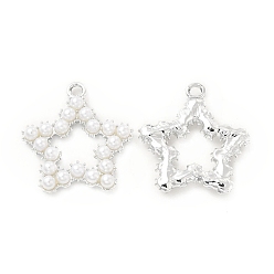 Platinum Alloy Pendants, with ABS Imitation Pearl Beads, Star Charm, Platinum, 29x27.5x4.5mm, Hole: 2.8mm