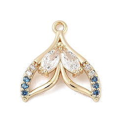 Настоящее золото 14K Подвески-коннекторы с изображением морских животных из латуни с паве светло-голубого цвета и прозрачного кубического циркония, без кадмия, без никеля и без свинца, китовый хвост ссылки, реальный 14 k позолоченный, 17x16.5x4.5 мм, отверстие : 1.4 мм