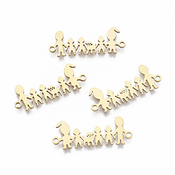 Golden 201 Stainless Steel Links connectors, Laser Cut, Family, Golden, 11x28.5x1mm, Hole: 1.5mm