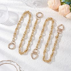 Golden 2Pcs 2 Styles Aluminium Textured Rope Chain Bag Decorative Chains, with Alloy Ring Heart Clasps, Golden, 595~607mm, 1pc/style